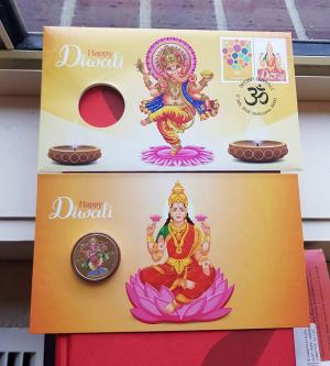 PNC: 2018 Australia FDC on Dewali Festival with Tuvalu 1 Dollar Commemorative Colored Coin, Fv $17.95