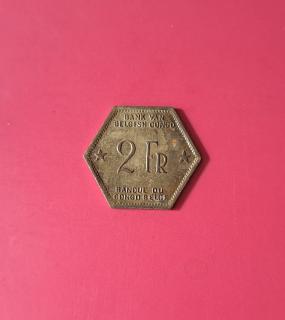 Belgian Congo 2 Francs 1943 Brass Dia 29.1 Mm, Single Year Issue