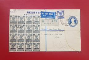 Pakistan 1949 Registered Letter Karachi To Us, British India Postal Stationary