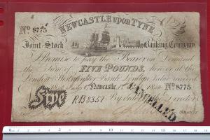 England 5 Pounds 1840, Cancelled, Newcastle Upon Tyne, Fine Condition