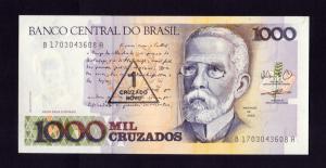 Brazil 1 Cruzado Novo UNC Condition 1989 - P216