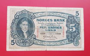 Norway 5 Kroner Fine Condition 1938 - P7