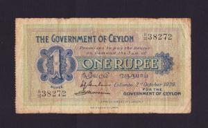 Ceylon (British) 1 Rupee - King George VI Fine Condition 1939 - P16