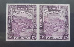 Pakistan 1948 Definitive 25 Rs Kyber Pass, Pair Imperf, MNH