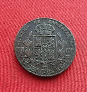 Spain 25 Centimos De Real - Isabel II 1862 Copper Dia 27 Km