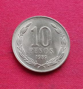 Chilie 10 Pesos 1989 Nickel-Brass Dia 21 Km