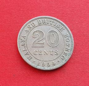 Malaya and British Borneo (British Malaysia) 20 Cents - Elizabeth II 1954 Copper-Nickel Dia 23.5 mm