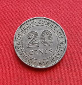 Malaya (Malaysia) 20 Cents - George VI 1948 Copper-Nickel Dia 23.5 mm