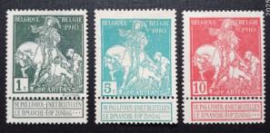 Belgium - 1910 Charity Stamps, 3v Gum Washout Mints