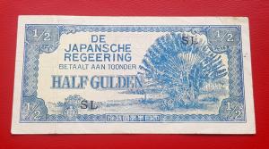 নেদারল্যান্ডস Indies (WW২ - Jim) ১/২ Gulden VF/XF Condition ১৯৪২ - P১২২