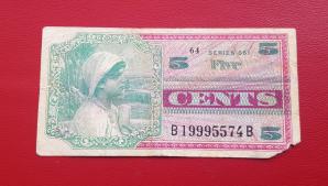 Us Military Payment Certificate 5 Cents 1968 Missing A Corner