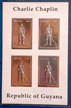 Guyana (1994) Charlie Chaplin - Silver Foil Self-Adhesive, MS Stamp Sheet MNH