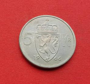 Norway 5 Kroner 1966 - Copper-Nikel Coin - Dia 29.5 mm